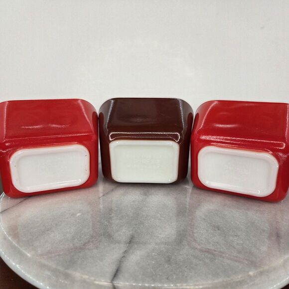 Vintage Pyrex 501-B Refrigerator Dish Lot 3 Red Brown 1.5 Cup Made USA Opal - Picture 7 of 10